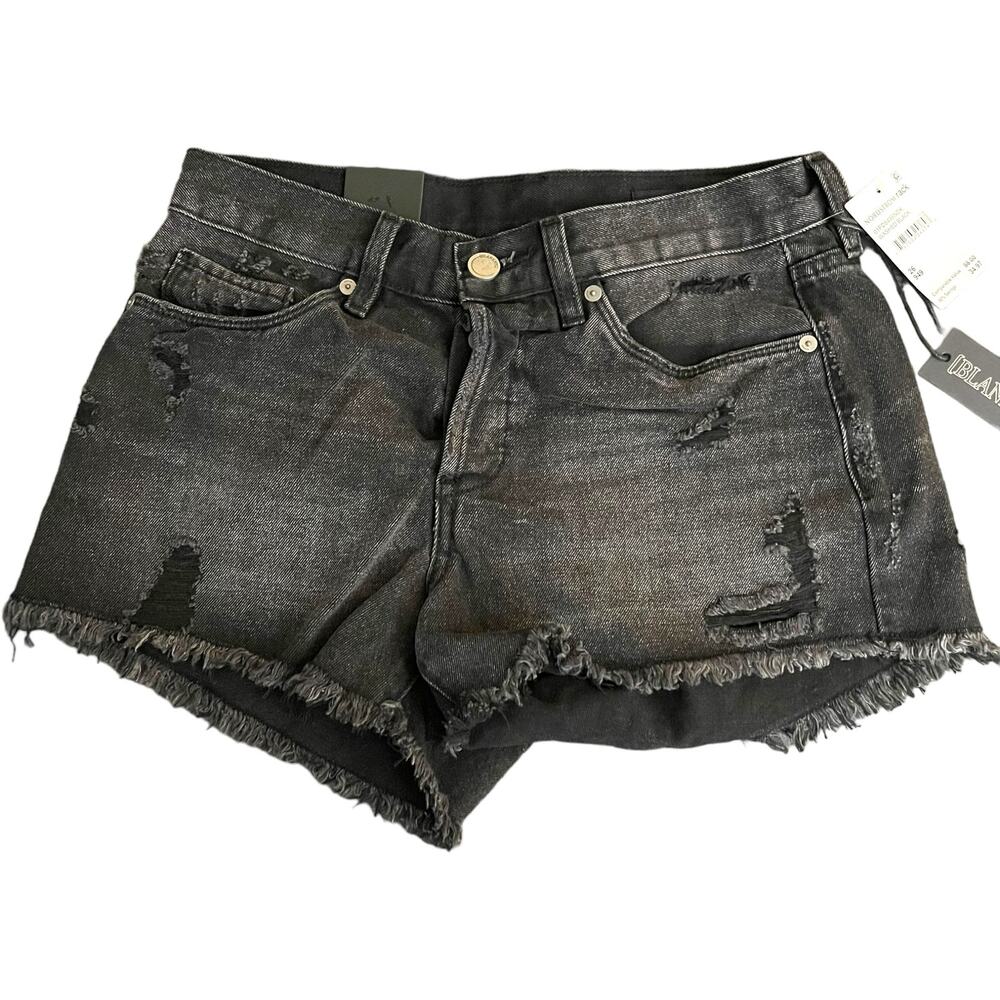 Blank NYC Shorts Womens 26 Washed Black Distressed Denim Mid Rise Button Fly NWT - Picture 1 of 16